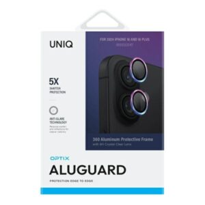 UNIQ Optix Aluminium Camera Lens Protector Apple iPhone 16 6.1" / 16 Plus 6.7" iridescent su aplikatoriumi - Image 2