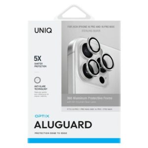 UNIQ Optix Aluminium Camera Lens Protector Apple iPhone 16 Pro 6.3" / 16 Pro Max 6.9" sterling silver su aplkatoiumi - Image 2