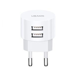 USAMS laidinis įkroviklis 2xUSB T20 2,1A round(only head) biały/baltos spalvos Fast Charging CC80TC01 (US-CC080)