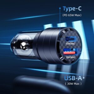 USAMS automobilinis įkroviklis C36 USB+USB-C 95W Fast Charge juodos spalvos CC176CC01 (US-CC176) - Image 5