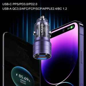 USAMS automobilinis įkroviklis C36 USB+USB-C 95W Fast Charge juodos spalvos CC176CC01 (US-CC176) - Image 6