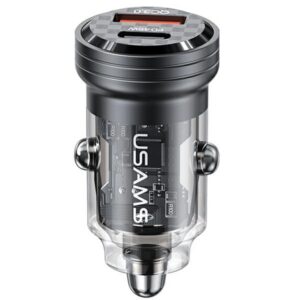 USAMS automobilinis įkroviklis C35 USB+USB-C 45W Fast Charge juodos spalvos CC175CC01 (US-CC175)