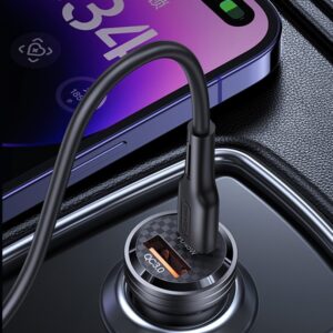 USAMS automobilinis įkroviklis C35 USB+USB-C 45W Fast Charge juodos spalvos CC175CC01 (US-CC175) - Image 7