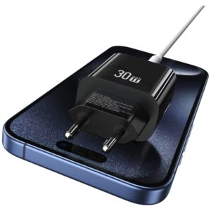 Laidinis įkroviklis USAMS CC316 T65 30W 1xUSB-C 1xUSB-A Fast Charging juodos spalvos - Image 5