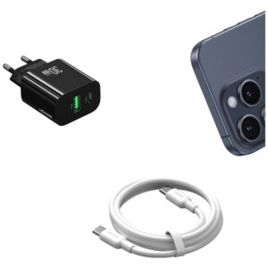 Laidinis įkroviklis USAMS CC316 T65 30W 1xUSB-C 1xUSB-A Fast Charging juodos spalvos - Image 7