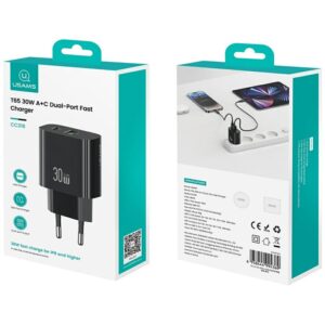 Laidinis įkroviklis USAMS CC316 T65 30W 1xUSB-C 1xUSB-A Fast Charging juodos spalvos - Image 8