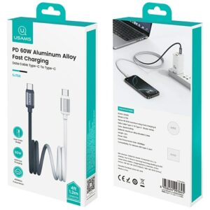 Kabelis USAMS Bicolor Series SJ756 PD 60W USB-C/USB-C 1.2m juodos spalvos ir baltos spalvos - Image 8