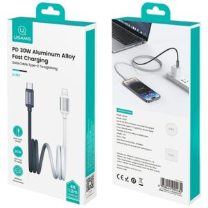 Kabelis USAMS Bicolor Series SJ757 PD 30W USB-C/Lightning 1.2m juodos spalvos ir baltos spalvos - Image 8