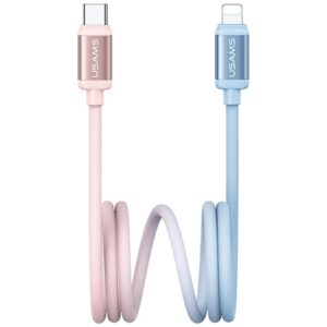 Kabelis USAMS Bicolor Series SJ757 PD 30W USB-C/Lightning 1.2m blue ir rožinės spalvos