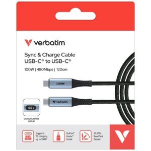 Kabelis Verbatim Sync & Charge USB-C į USB-C 100W display 120cm juodos spalvos 31848 - Image 7