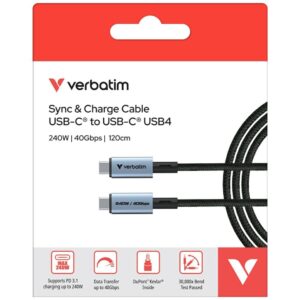 Kabelis Verbatim Sync & Charge USB-C į USB-C 240W 40Gb/s 120cm juodos spalvos 31847 - Image 6