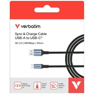 Kabelis Verbatim Sync & Charge USB-A į USB-C QC 120cm juodos spalvos 31843 - Image 5