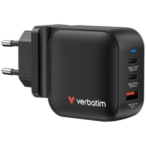 Laidinis įkroviklis Verbatim Mini GaN 70W 2xUSB-C PD/1x USB-A QC juodos spalvos 32229