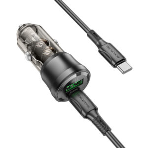 Borofone automobilinis įkroviklis BZ25 Journey - USB + Typ C - PD 38W 3A su kabeliu Typ C į Typ C juodos spalvos - Image 2