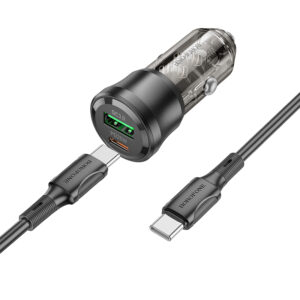 Borofone automobilinis įkroviklis BZ25 Journey - USB + Typ C - PD 38W 3A su kabeliu Typ C į Typ C juodos spalvos - Image 3