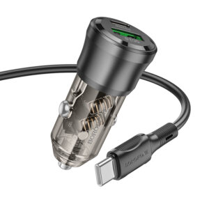 Borofone automobilinis įkroviklis BZ25 Journey - USB + Typ C - PD 38W 3A su kabeliu Typ C į Typ C juodos spalvos - Image 4