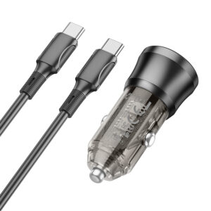 Borofone automobilinis įkroviklis BZ25 Journey - USB + Typ C - PD 38W 3A su kabeliu Typ C į Typ C juodos spalvos - Image 5