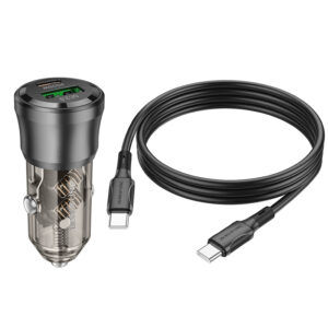 Borofone automobilinis įkroviklis BZ25 Journey - USB + Typ C - PD 38W 3A su kabeliu Typ C į Typ C juodos spalvos - Image 6