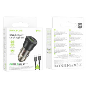 Borofone automobilinis įkroviklis BZ25 Journey - USB + Typ C - PD 38W 3A su kabeliu Typ C į Typ C juodos spalvos - Image 9