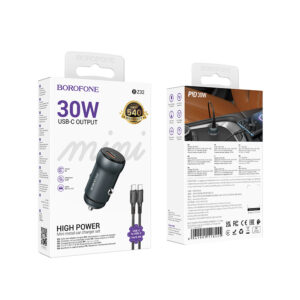 Borofone automobilinis įkroviklis BZ32 Fresh - Typ C - PD 30W z kablem Typ C į Typ C pilkos spalvos - Image 5