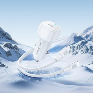 Borofone automobilinis įkroviklis BZ34A Cloud - Typ C - PD 20W z kablem Typ C į Lightning baltos spalvos - Image 3