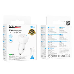 Borofone automobilinis įkroviklis BZ34A Cloud - Typ C - PD 20W z kablem Typ C į Lightning baltos spalvos - Image 4