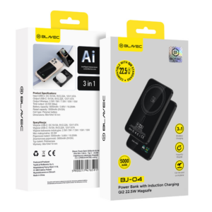 Blavec Power Bank 5000mAh BJ-04 Ultra Slim 7,8mm - Type C - 22,5W magnetic Magsafe 3 in 1 (PBBJ04-MC5B) juodos spalvos - Image 7