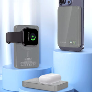 Blavec Power Bank 10000mAh BJ-04 Slim 13,5mm - Type C - 22,5W magnetic Magsafe 3 in 1 (PBBJ04-MC10G) pilkos spalvos - Image 3