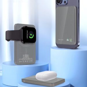 Blavec Power Bank 5000mAh BJ-04 Ultra Slim 7,8mm - Type C - 22,5W magnetic Magsafe 3 in 1 (PBBJ04-MC5G) pilkos spalvos - Image 3