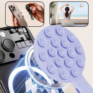 Silikoninis telefono laikiklis su siurbtukais ir žiedu MSH9 violetinės spalvos - Image 3