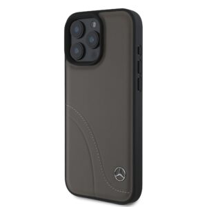Mercedes Curved Stitches Leather dėklas skirtas Apple iPhone 16 Pro rudos spalvos