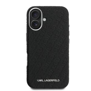 Karl Lagerfeld Grained PU Repeated Logo MagSafe dėklas skirtas Apple iPhone 16 juodos spalvos - Image 2