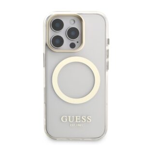 Guess IML Gold Outline Stand Camera Frame MagSafe dėklas skirtas Apple iPhone 16 Pro Max skaidrus - Image 2