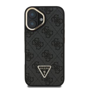 Guess PU 4G Strass Triangle Logo Stand Camera Frame MagSafe dėklas skirtas Apple iPhone 16 juodos spalvos - Image 2