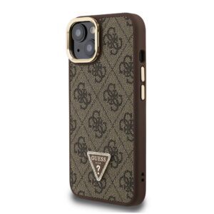 Guess PU 4G Strass Triangle Logo Stand Camera Frame MagSafe dėklas skirtas Apple iPhone 13 rudos spalvos - Image 1