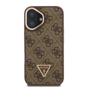 Guess PU 4G Strass Triangle Logo Stand Camera Frame MagSafe dėklas skirtas Apple iPhone 16 rudos spalvos - Image 2