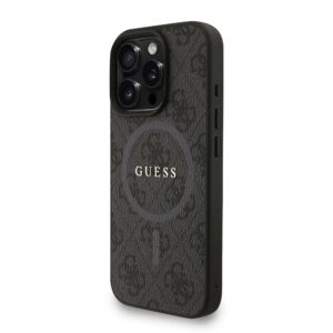Guess PU Leather 4G Colored Ring Strap MagSafe dėklas skirtas Apple iPhone 16 Pro Max juodos spalvos