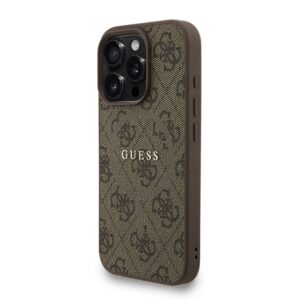 Guess PU Leather 4G Colored Ring Strap MagSafe dėklas skirtas Apple iPhone 16 Pro Max rudos spalvos