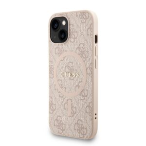 Guess PU Leather 4G Colored Ring Strap MagSafe dėklas skirtas Apple iPhone 14 rožinės spalvos