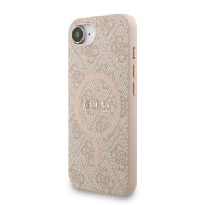 Guess PU Leather 4G Colored Ring Strap MagSafe dėklas skirtas Apple iPhone 16e rožinės spalvos