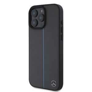 Mercedes Leather Blue Stripe MagSafe dėklas skirtas Apple iPhone 16 Pro Anthracite pilkos spalvos