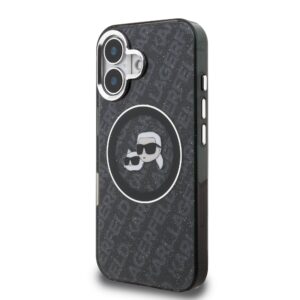 Karl Lagerfeld IML K&CH Heads Repeated Logo MagSafe dėklas Apple iPhone 16 juodos spalvos