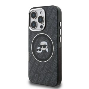 Karl Lagerfeld IML K&CH Heads Repeated Logo MagSafe dėklas Apple iPhone 16 Pro juodos spalvos