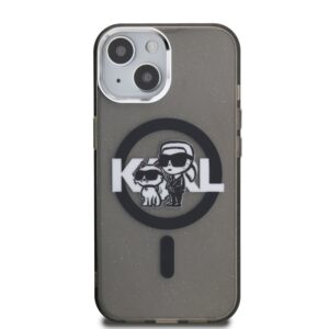 Karl Lagerfeld IML Glitter Karl and Choupette Sketch MagSafe dėklas Apple iPhone 15 juodos spalvos - Image 2