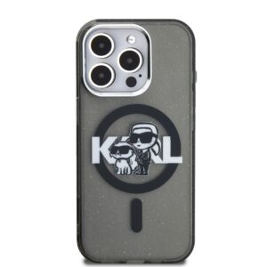 Karl Lagerfeld IML Glitter Karl and Choupette Sketch MagSafe dėklas Apple iPhone 15 Pro Max juodos spalvos - Image 2