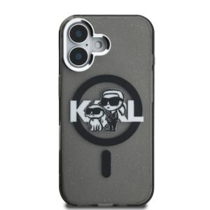 Karl Lagerfeld IML Glitter Karl and Choupette Sketch MagSafe dėklas Apple iPhone 16 juodos spalvos - Image 2