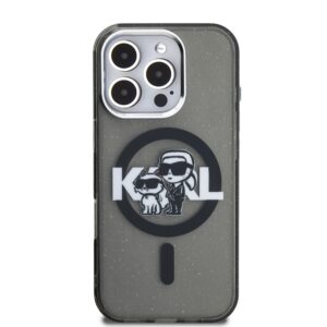 Karl Lagerfeld IML Glitter Karl and Choupette Sketch MagSafe dėklas Apple iPhone 16 Pro juodos spalvos - Image 2
