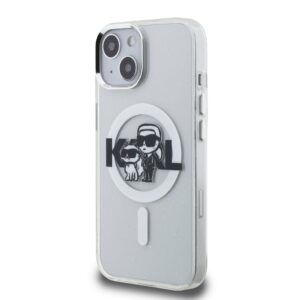 Karl Lagerfeld IML Glitter Karl and Choupette Sketch MagSafe dėklas Apple iPhone 15 skaidrus