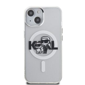 Karl Lagerfeld IML Glitter Karl and Choupette Sketch MagSafe dėklas Apple iPhone 15 skaidrus - Image 2