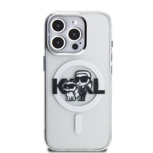 Karl Lagerfeld IML Glitter Karl and Choupette Sketch MagSafe dėklas Apple iPhone 15 Pro skaidrus - Image 2